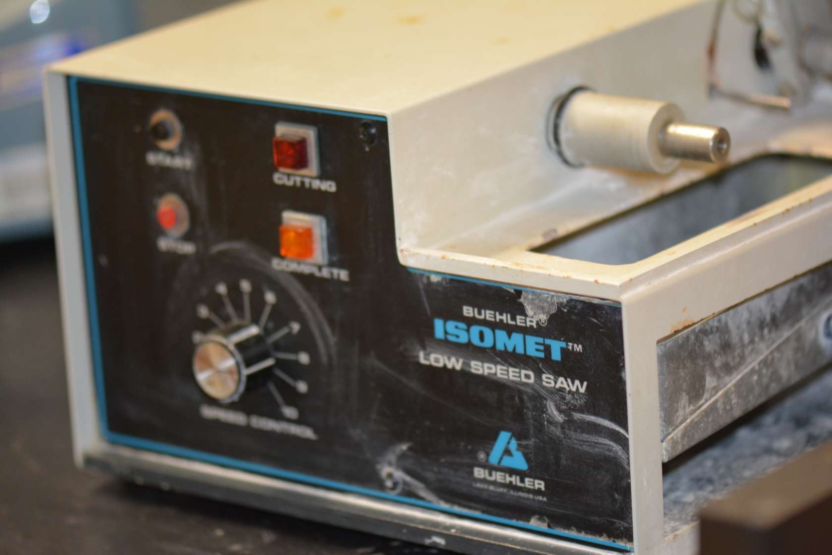 The Buehler IsoMet Low Speed cutting machine is a precision sectioning saw that is designed for cutting various types of materials with minimal deformation. This low speed precision cutter is targeted for delicate parts by only using gravity fed force. Low speed sectioning tool capable of cutting virtually any material including brittle or ductile metals, composites, cements, laminates, plastics, electronic devices and biomaterials.